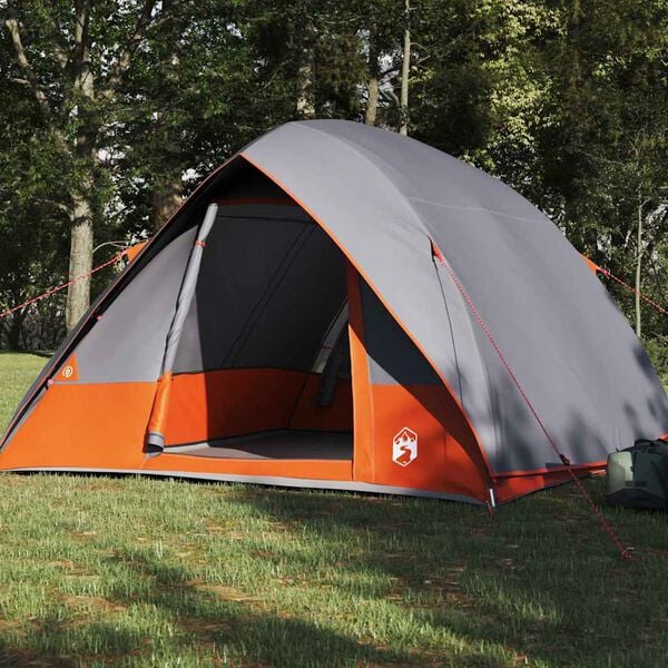 vidaXL Camping Tent Grey and Orange 125.98 x 108.27 x 74.80 in Taffeta