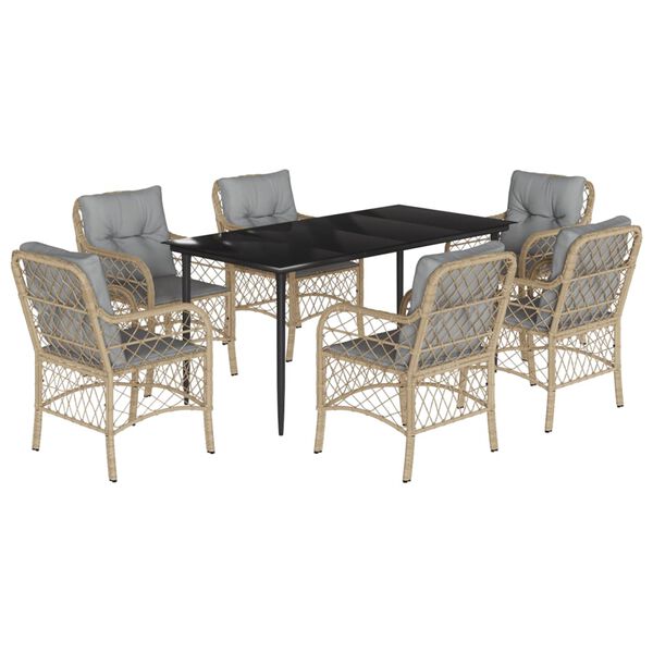 vidaXL 7 Piece Patio Dining Set with Cushions Mix Beige Poly Rattan