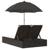 vidaXL Double Sun Lounger with Cushions&Parasol Black Poly Rattan