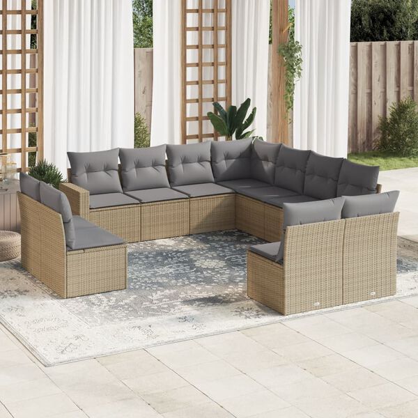 vidaXL Garden Sofa Set Beige PE rattan Large Modular Garden Sofa Set
