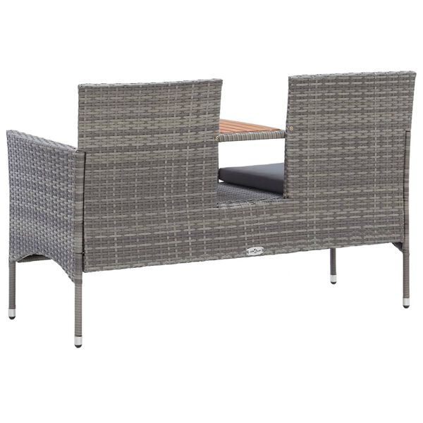 vidaXL Garden Bench Grey PE Rattan Medium Removable Covers