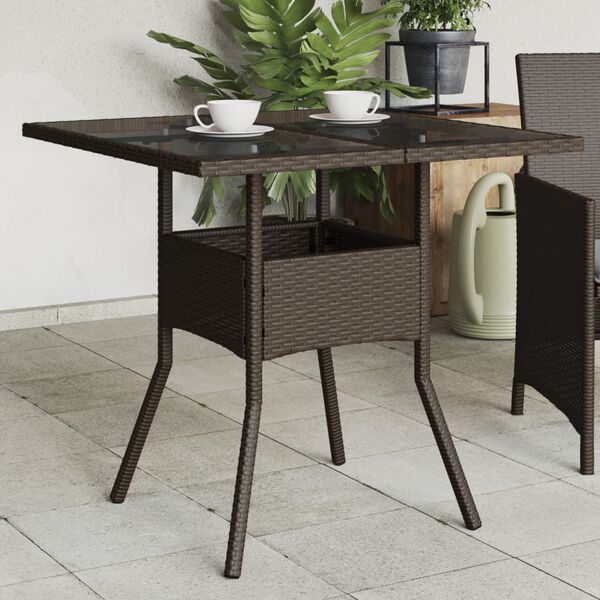 vidaXL Garden Table Brown PE Rattan Medium UV-resistant materials