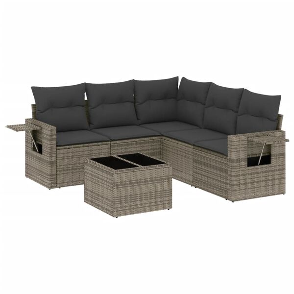 vidaXL Garden Sofa Set Grey PE rattan, powder-coated steel, tempered glass