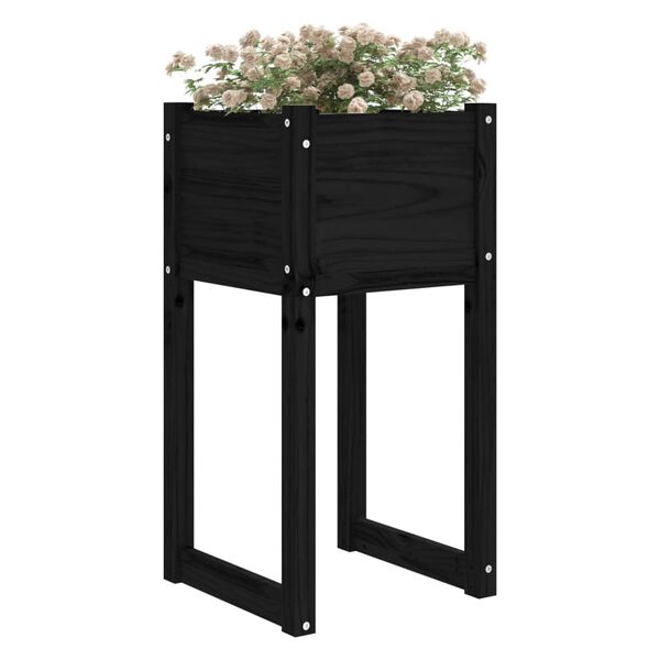 vidaXL Planter Set of 2 Black Solid pine wood 15.7x15.7x31.9 in