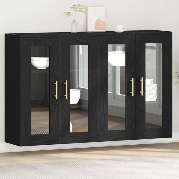 vidaXL Wall Cabinets 2 pcs Black Oak 27.36 x 13.39 x 35.43 in