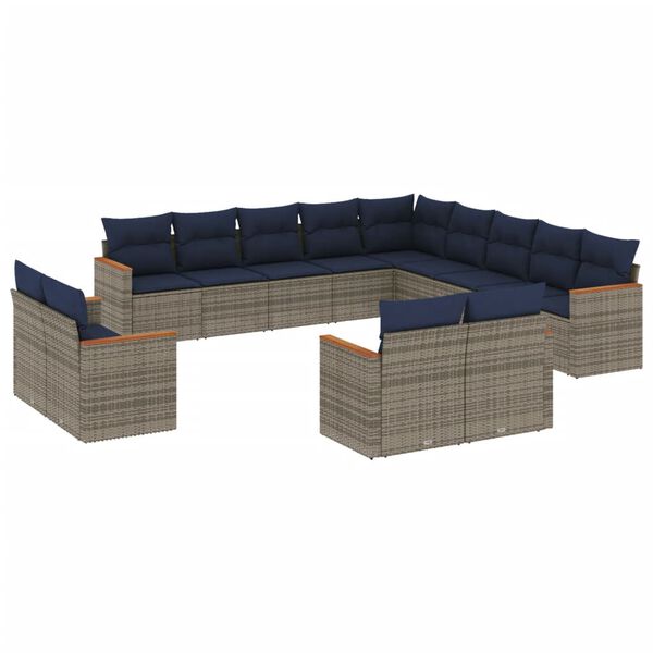 vidaXL 13 Piece Garden Sofa Set with Cushions Grey Poly Rattan
