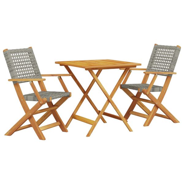 vidaXL Bistro Set Grey Solid acacia wood, PE rattan 3 Piece Foldable