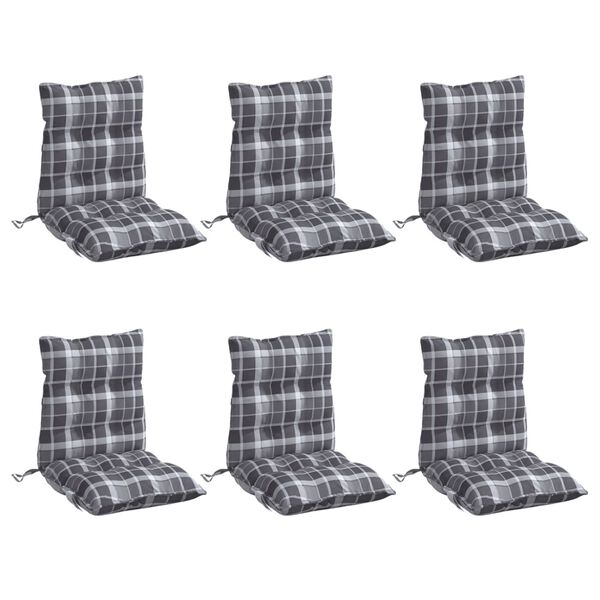 vidaXL Lowback Chair Cushion Set of 6 Grey check pattern
