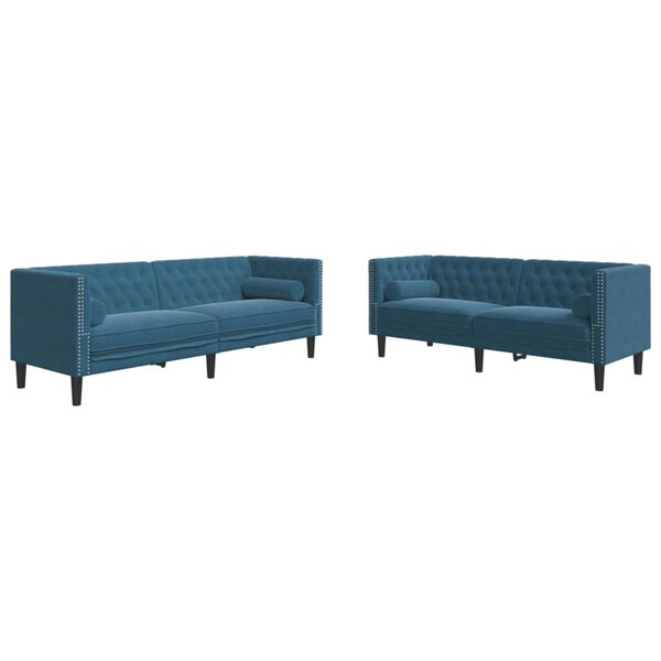vidaXL 2 Piece Chesterfield Sofa Set with Bolsters Blue Velvet