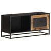 vidaXL TV Cabinet Black, Brown Rough Mango Wood, Iron, MDF Medium
