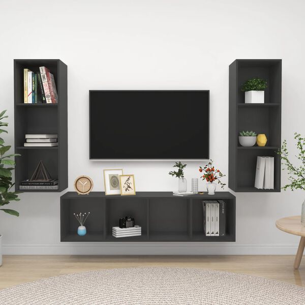 vidaXL TV Cabinet Set Grey Engineered wood Medium Grey TV Cabinet Set