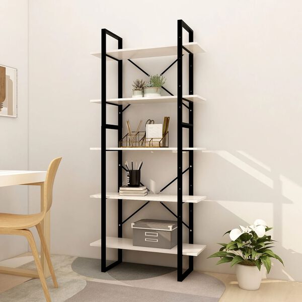 vidaXL Book Cabinet White Pinewood, Metal 5-tier Book Cabinet