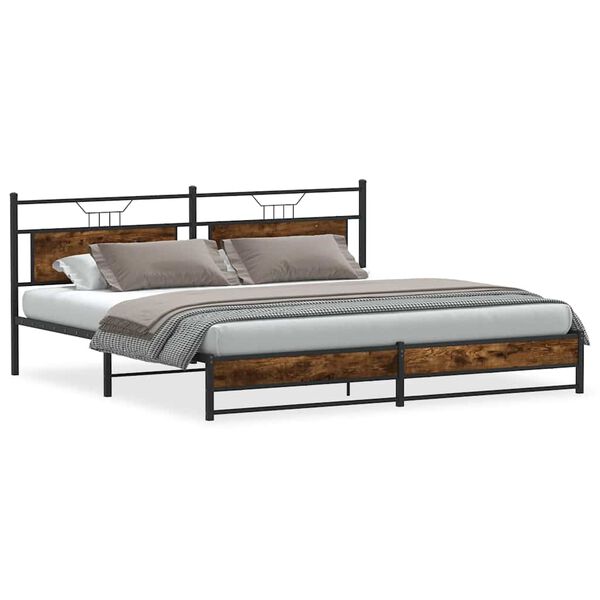 vidaXL Bed Frame Smoked Oak Steel, Engineered Wood Double Bed Frame
