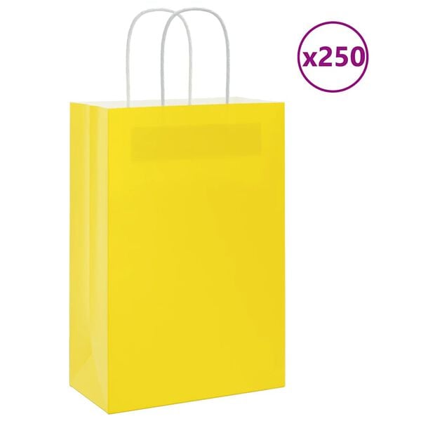 vidaXL Paper Bags 250 pcs with Handles Yellow 21x11x31 cm