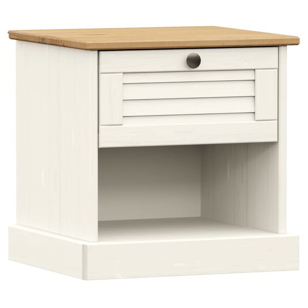 vidaXL Bedside Cabinet White Solid pine wood, engineered wood, metal