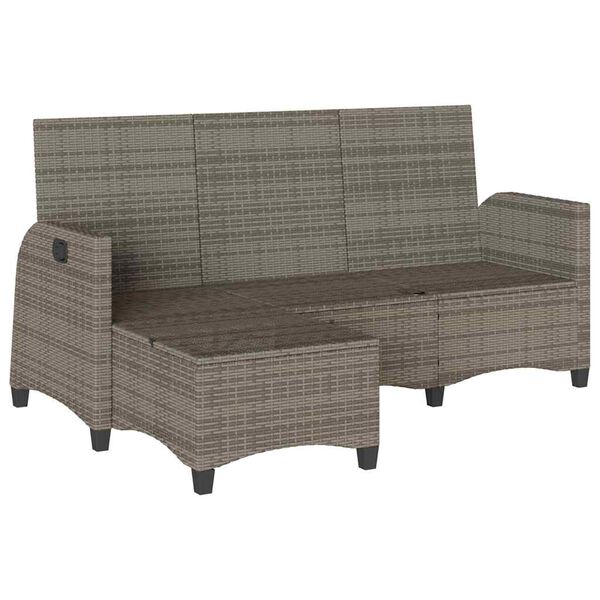 vidaXL Reclining Garden Sofa Grey PE Rattan, Powder-Coated Steel 3-Seater