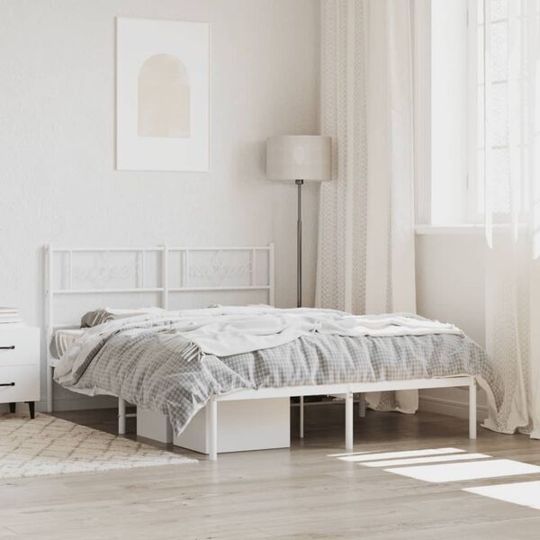 vidaXL Bed Frame White Powder-Coated Steel 47.2 x 78.7 in Durable