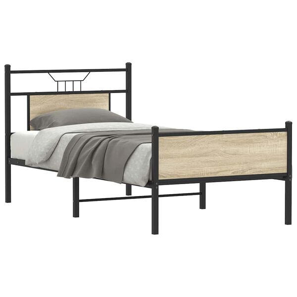 vidaXL Bed Frame Sonoma Oak Engineered wood and steel Small Single