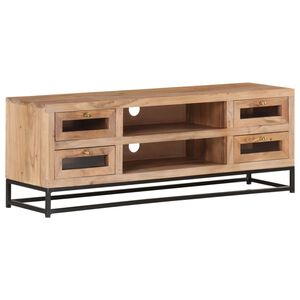 vidaXL TV Cabinet Natural Wood Solid Acacia Wood, Powder-Coated Steel