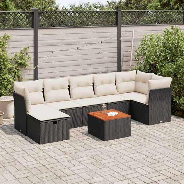 vidaXL Garden Sofa Set Black PE Rattan Large Adjustable Armrests