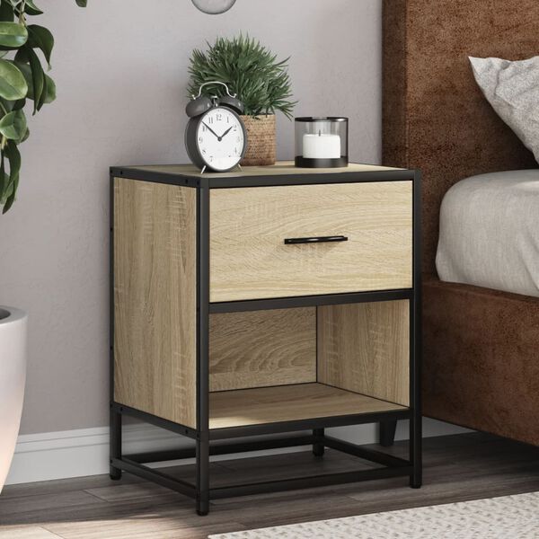 vidaXL Bedside Cabinet Sonoma Oak Engineered Wood, Steel