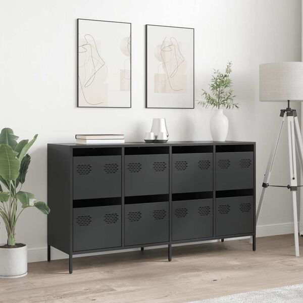 vidaXL Sideboard Black Cold-rolled Steel Sideboard Rectangular