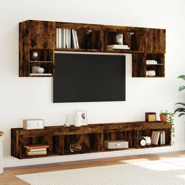 vidaXL TV Cabinet Set of 2 Smoked Oak Engineered wood Large TV Cabinet