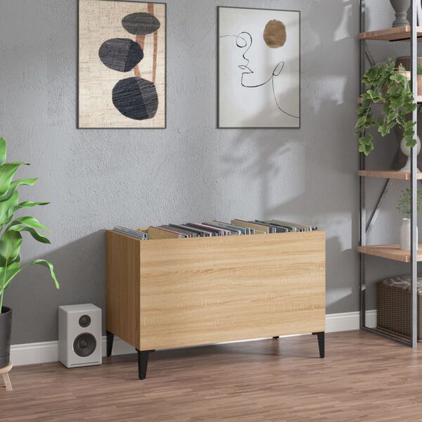 vidaXL Record Cabinet Sonoma Oak Engineered Wood, Metal Medium