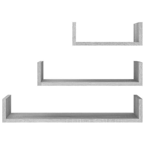 vidaXL Wall Shelf Set of 3 Grey sonoma Engineered wood