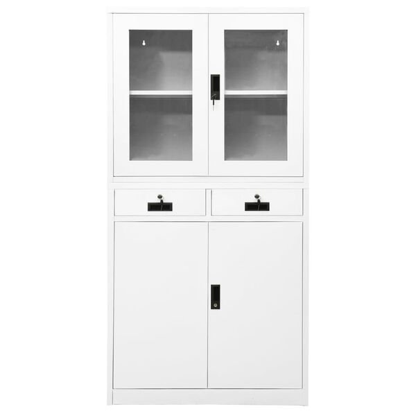 vidaXL Office Cabinet White Steel and tempered glass 35.4 x 15.7 x 70.9 in
