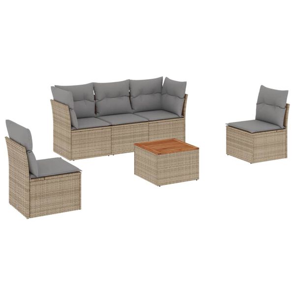 vidaXL Garden Sofa Set Beige Poly Rattan, Powder-Coated Steel, Acacia Wood
