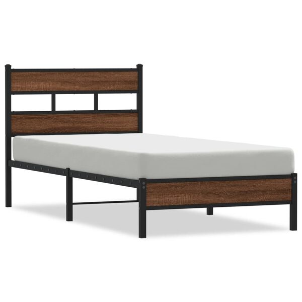 vidaXL Bed Frame Brown Oak Engineered wood and steel Twin Bed Frame