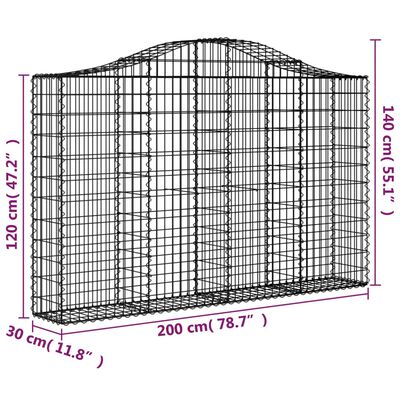 vidaXL Arched Gabion Basket 78.7"x11.8"x47.2"/55.1" Galvanized Iron