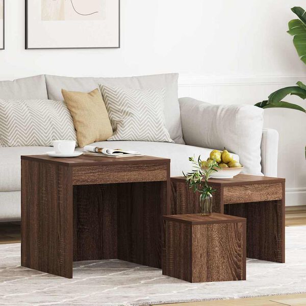 vidaXL Nesting Table Set of 3 Brown oak Engineered wood