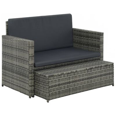 vidaXL 2 Piece Patio Lounge Set with Cushions Poly Rattan Gray