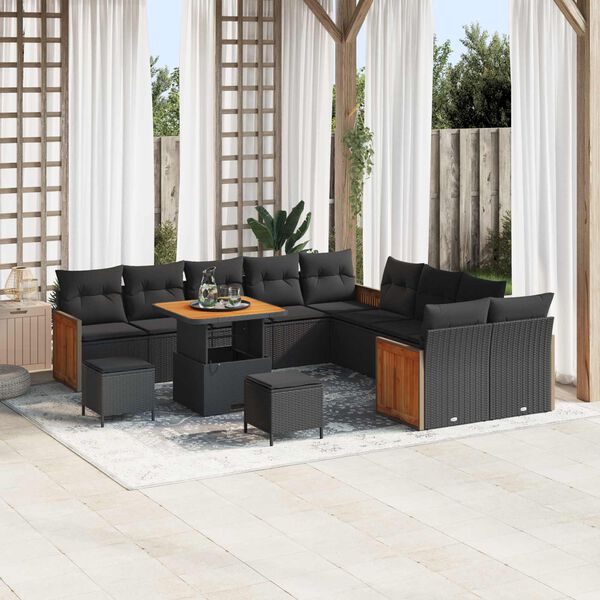 vidaXL Garden Sofa Set with Cushion 17 pcs Black Poly Rattan