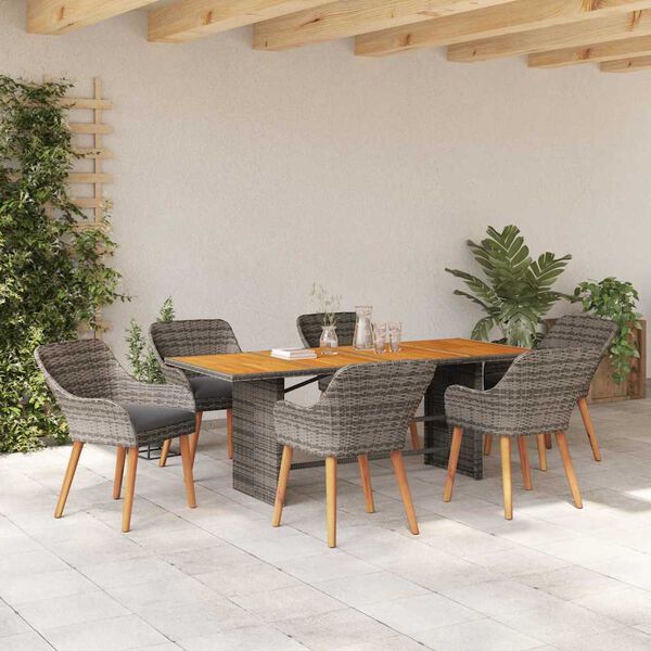vidaXL Garden Dining Set with Cushion 7 pcs Gray and brown poly rattan
