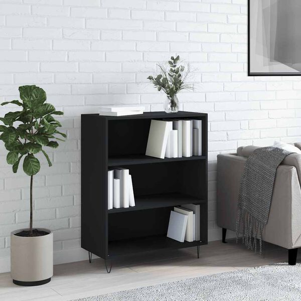vidaXL Bookcase Black Engineered wood and metal Medium Bookcase