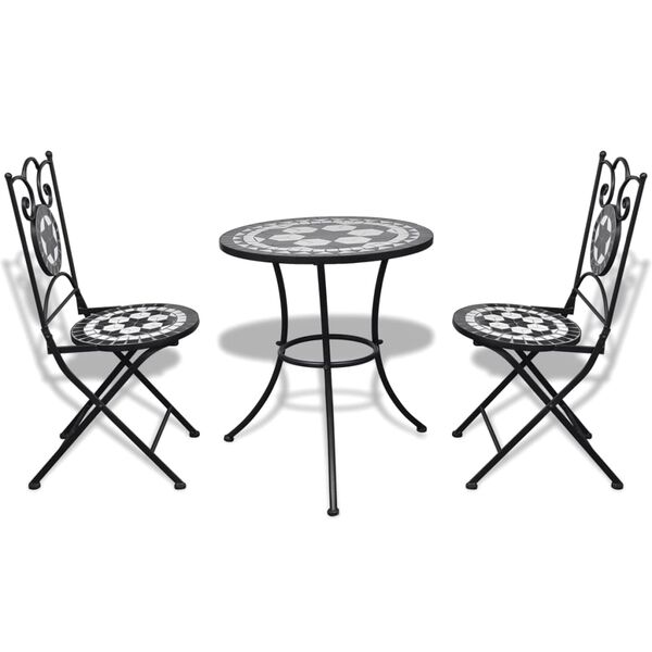 vidaXL Patio Furniture Black and White Powder-coated steel and ceramic