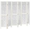vidaXL Room Divider 6 Panels White Solid Wood Paulownia