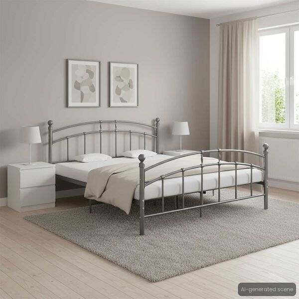 vidaXL Bed Frame Gray Powder-coated metal Double Durable Bed Frame