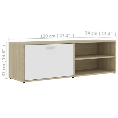 vidaXL TV Cabinet White and Sonoma Oak 47.2"x13.4"x14.6" Chipboard