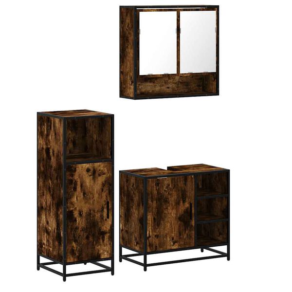 vidaXL Bathroom Furniture Set Smoked Oak Engineered wood, metal, glass