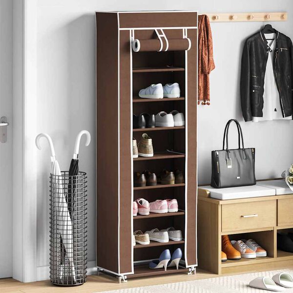 vidaXL Shoe Rack Brown Powder-coated steel, non-woven fabric