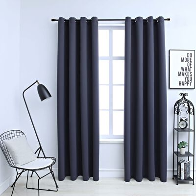 vidaXL Blackout Curtains with Rings 2 pcs Anthracite 54"x63" Fabric