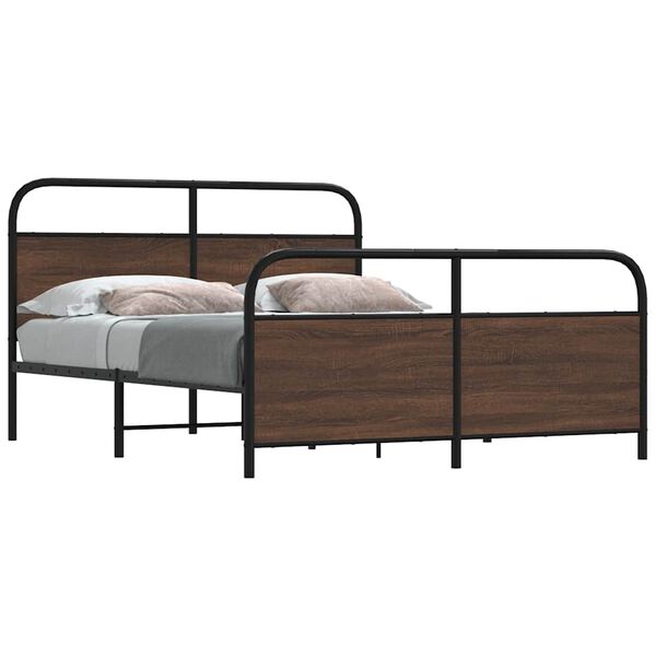 vidaXL Bed Frame Brown oak Steel, engineered wood King Size Bed Frame