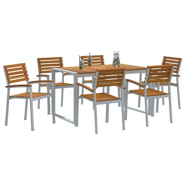 vidaXL Garden Dining Set 7 pcs Gray and brown solid acacia wood