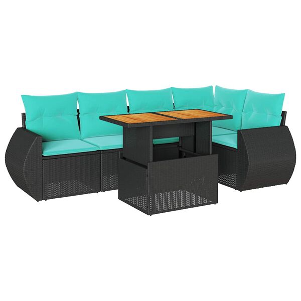 vidaXL 6 Piece Patio Sofa Set with Cushions Black Poly Rattan