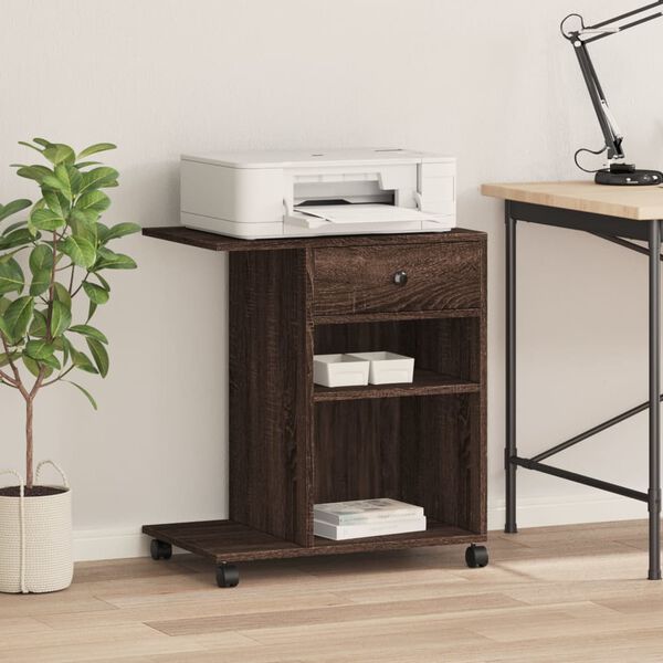 vidaXL Printer Stand with Wheels Brown Oak 23.6"x15.7"x27"