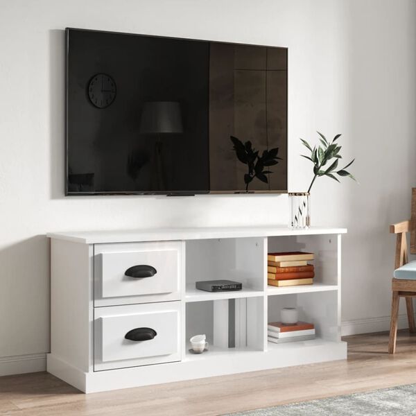 vidaXL TV Cabinet High gloss white Engineered wood 40.2 x 14.0 x 18.7 in